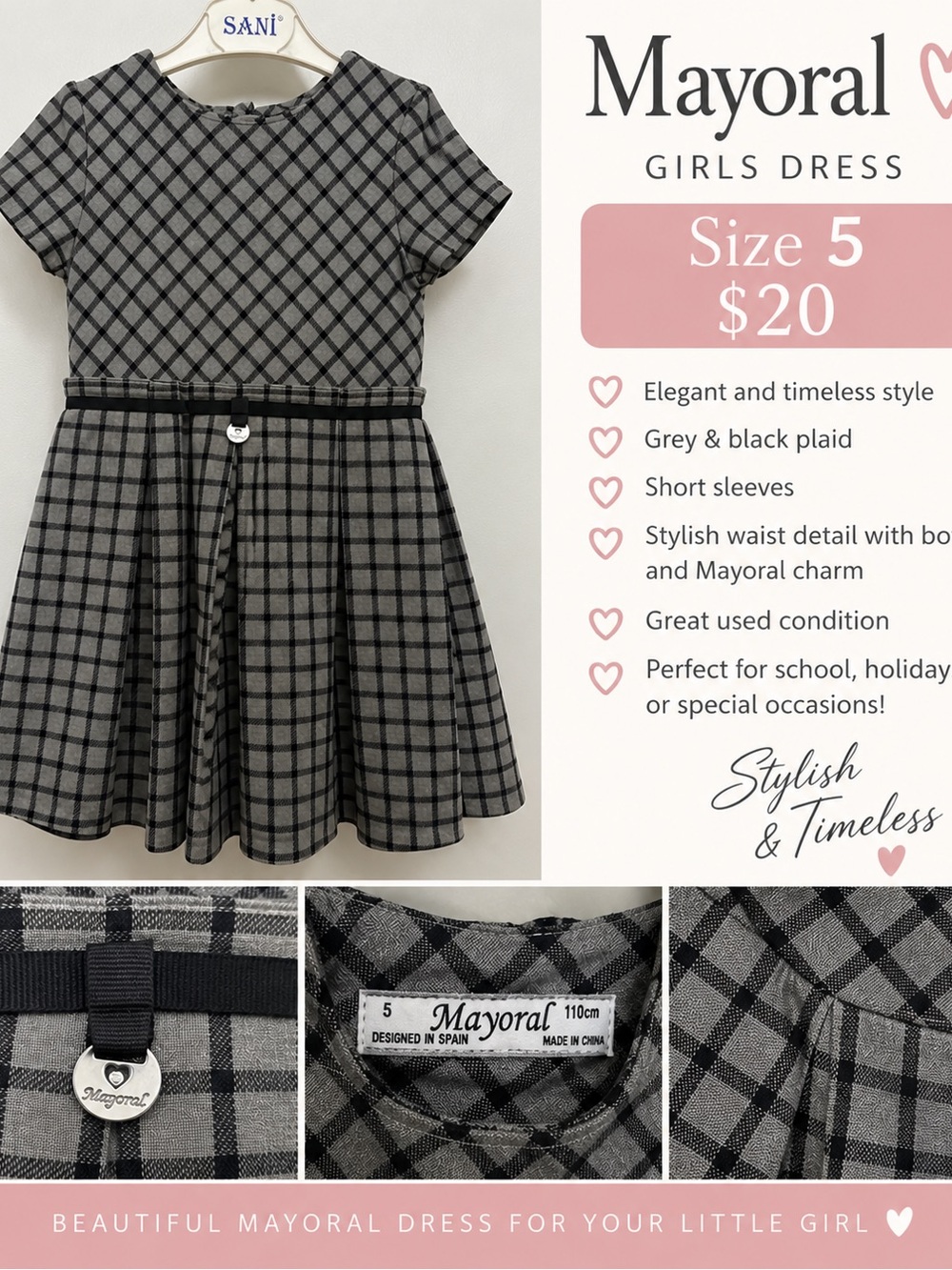 Mayoral Grey & Black Plaid Fit-and-Flare Dress